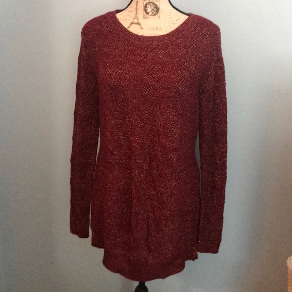 Pink Rose Maroon Cable Knit Sparkle Sweater XL
